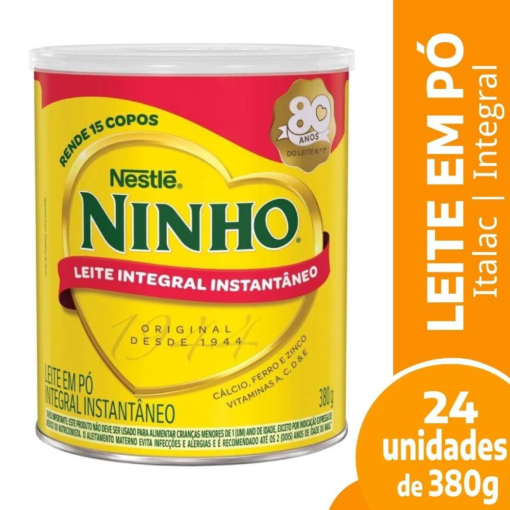 Leite em Pó Ninho Integral Instantâneo 380g – Embalagem com 24 unidades