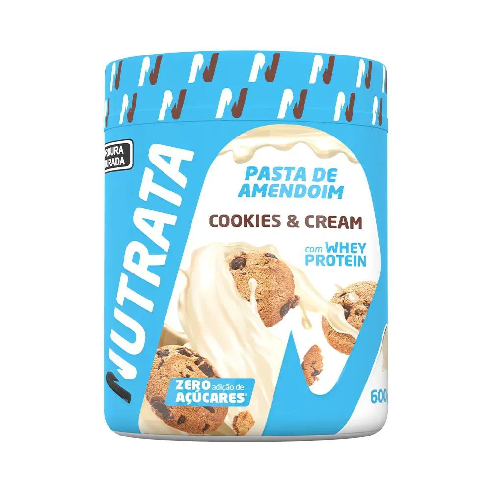 Pasta de Amendoim com Whey 600g – Cookies &amp; Cream – Nutrata