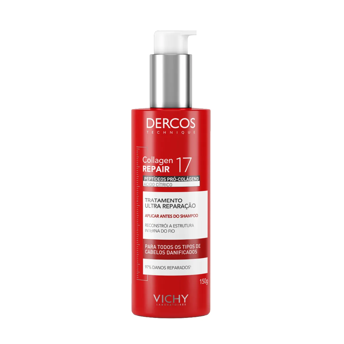 Pré-Shampoo Tratamento Ultra Reparação Vichy Dercos Collagen Repair 17 Tratamento Fortalecedor Pré-Lavagem 150g