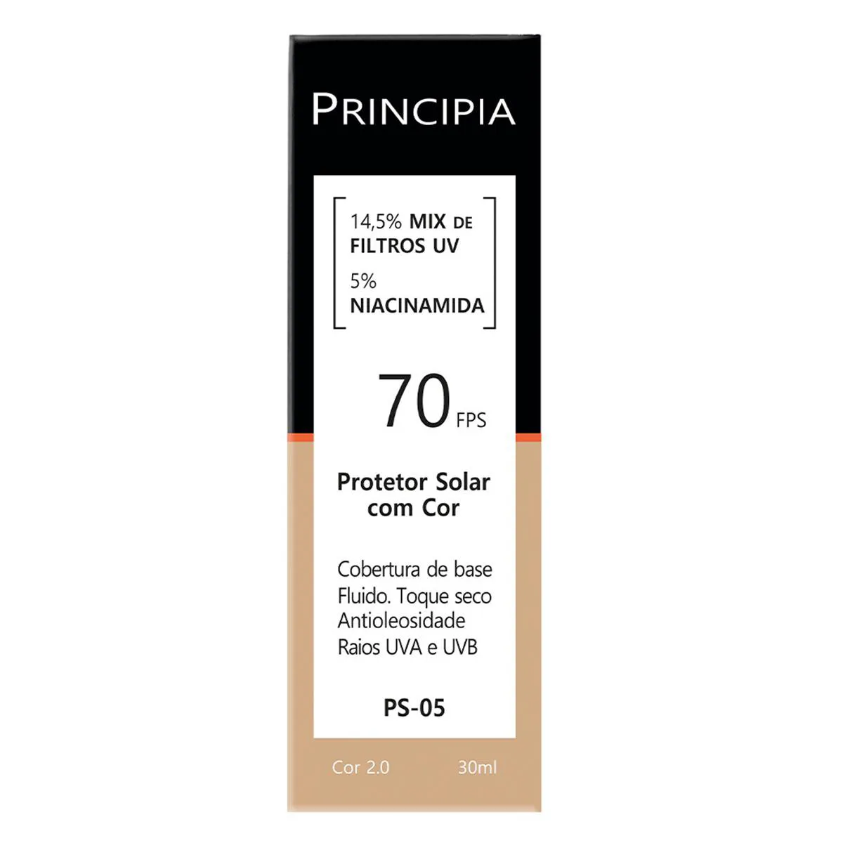 Protetor Solar Facial Principia Skincare PS-05 14,5% Mix de Filtros Uv + 5% Niacinamida FPS 70 Cor 2.0 30ml