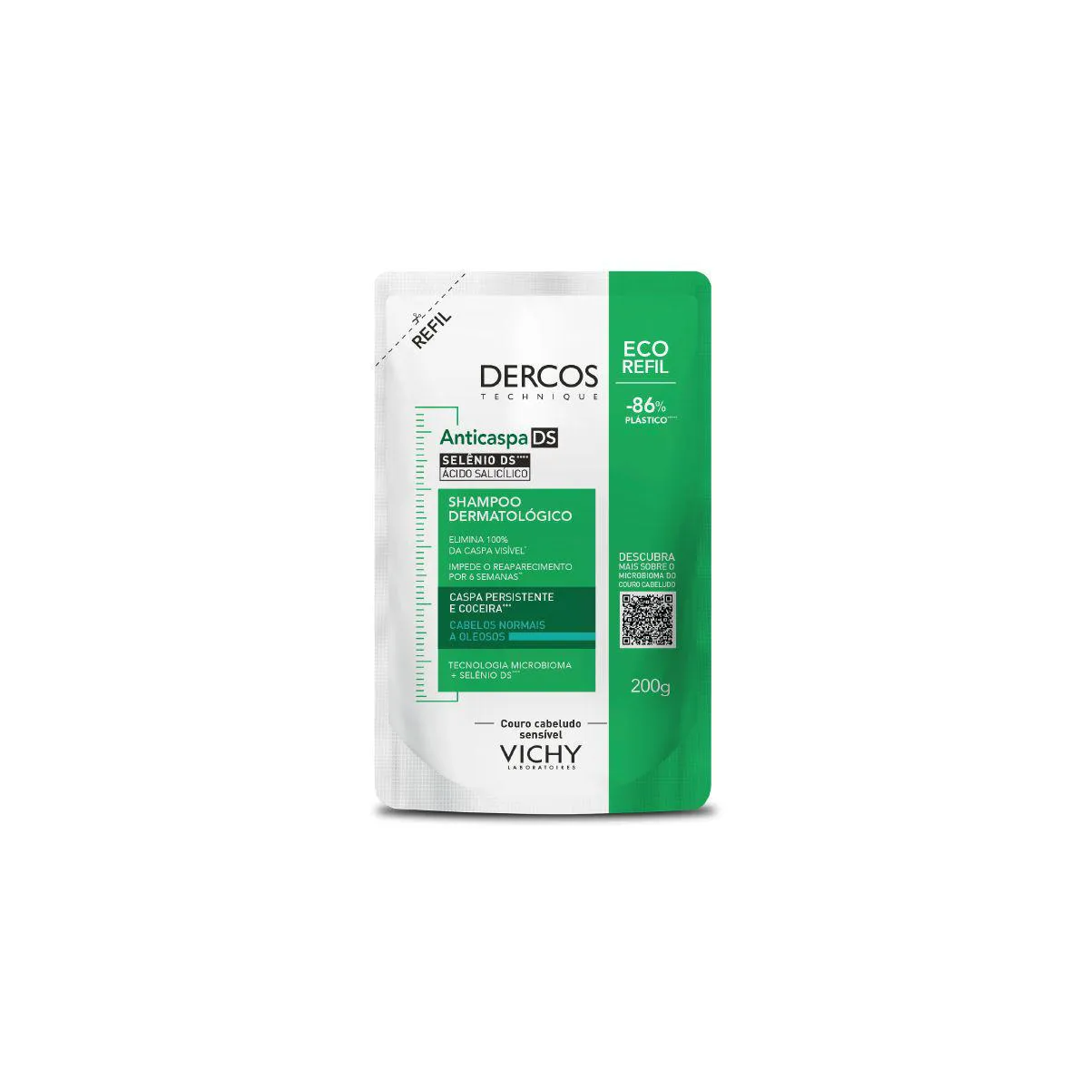 Refíl Shampoo Vichy Dercos Anticaspa DS Cabelos Normais e Oleosos Refil Sustentável 200g