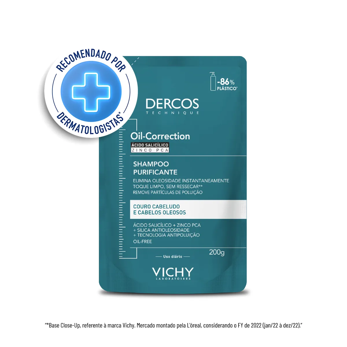Refil Shampoo Vichy Dercos Oil-Correction Purificação e Controle de Sebo Refil 200g