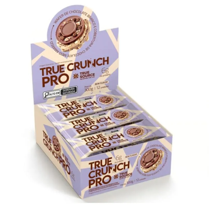 True Crunch Pro Display (12 Unid. 25g) – Sabor: Choc. Branco Cobertura Chocolate Meio Amargo