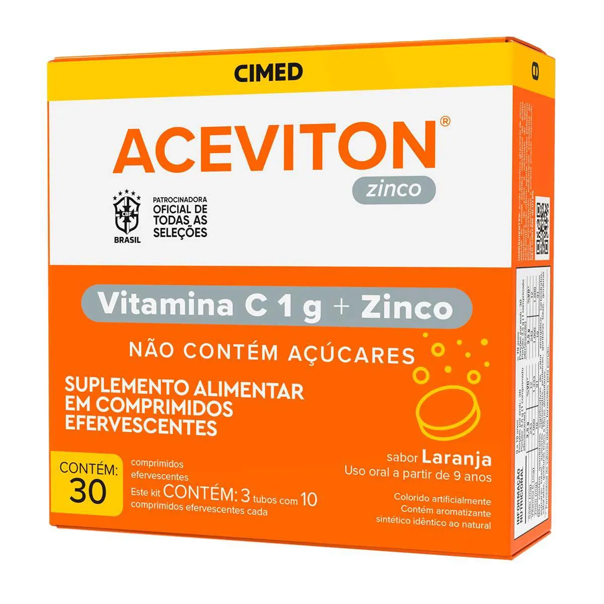 Vitamina C Efervescente + Zinco Aceviton Laranja 30 comprimidos