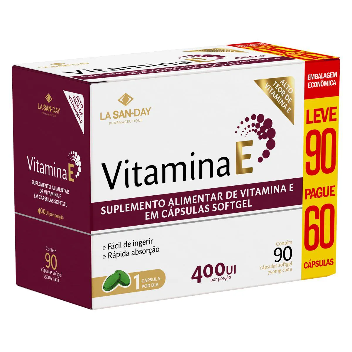 Vitamina e 400ui – 90 cápsulas – La San Day