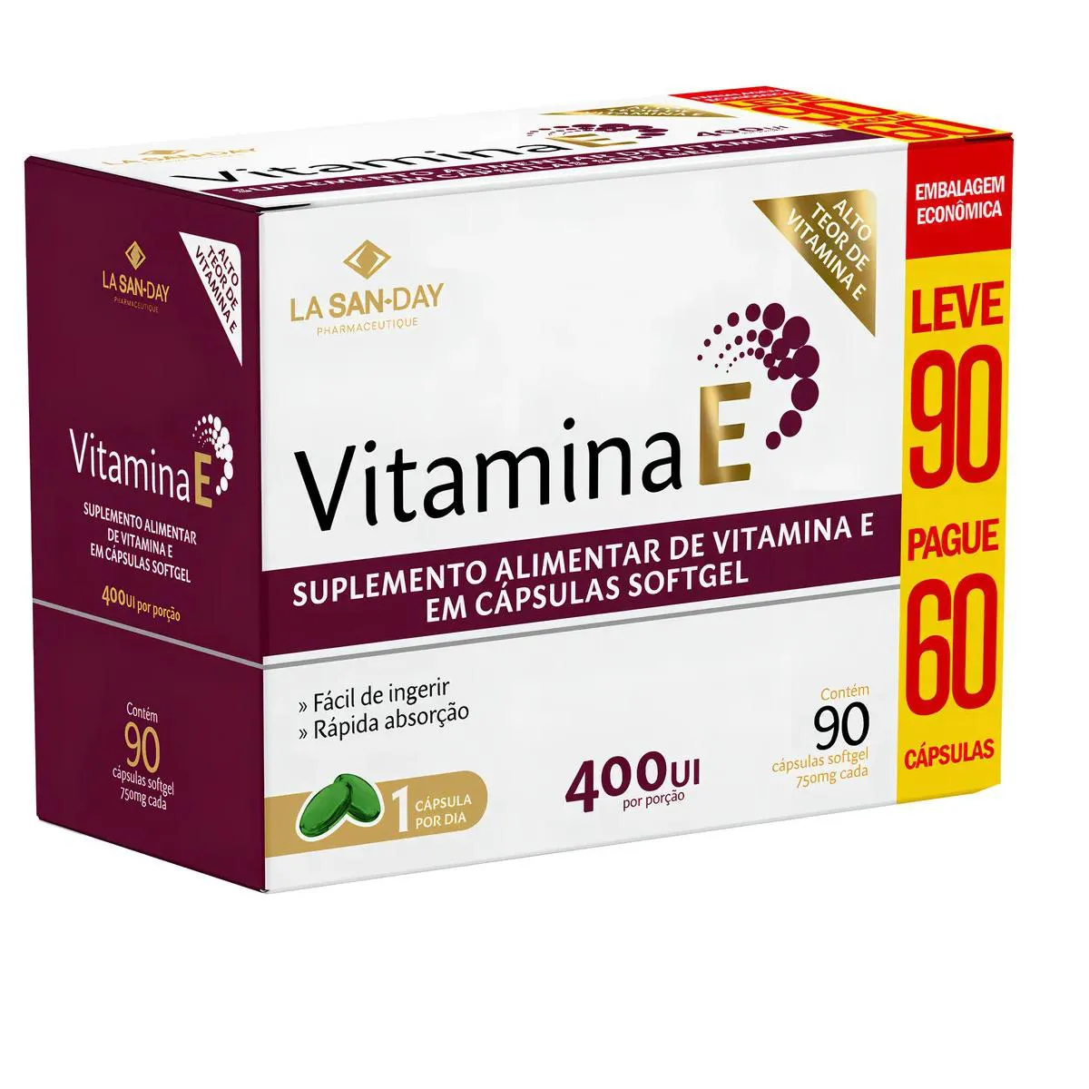 Vitamina e 400Ui Leve 90 / Pague 60 Cápsulas – La San Day