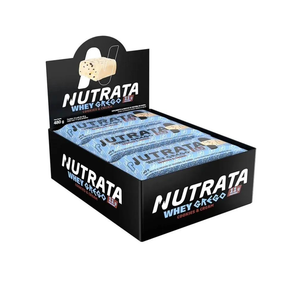 Whey Grego Bar Caixa com 12 Unidades (480g) – Sabor: Cookies E Cream