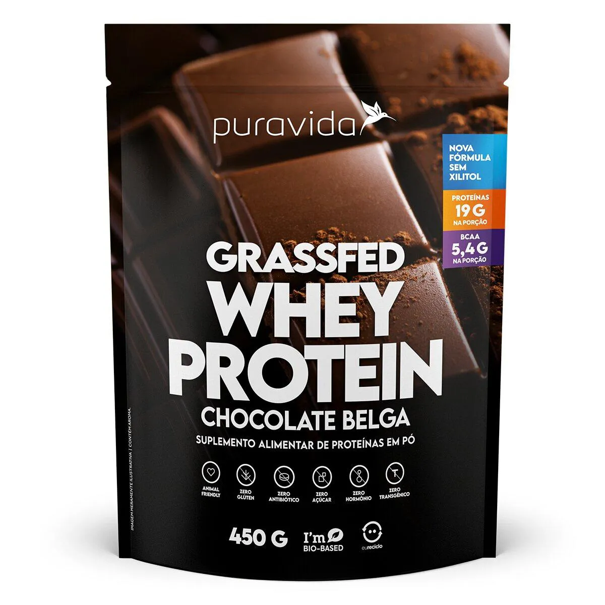 Whey Protein Grassfed Puravida Chocolate Belga 450g