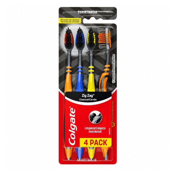 Escova Dental Colgate Zigzag Carvão 4 Unidades