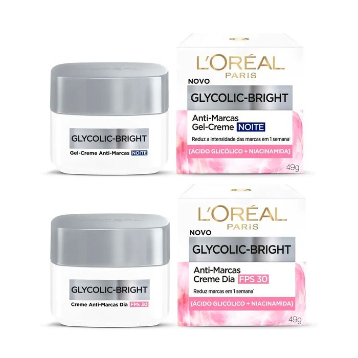 Kit L'Oreal Paris Anti-Marcas Glycolic-Bright - Creme Dia FPS30 + Gel-Creme Noite