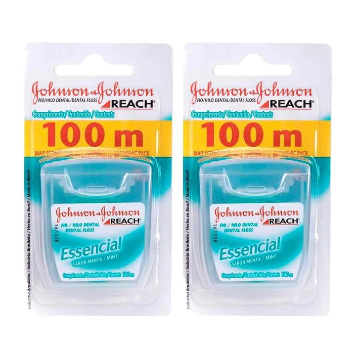 Kit Fio Dental Johnson's Reach Essencial Sabor Menta 3 unidades de 100 metros cada