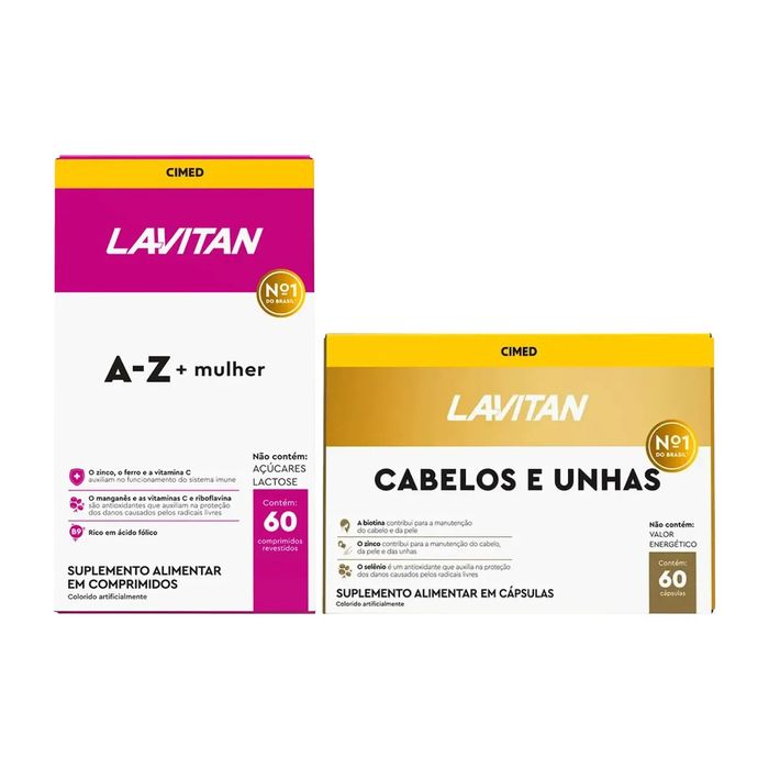 Kit Polivitamínico Lavitan A-Z Mulher 60 comprimidos + Cabelos e Unhas 60 cápsulas