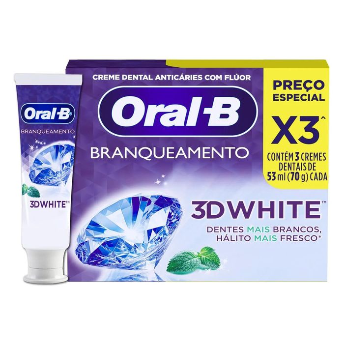 Creme Dental Oral-B 3D White Branqueamento 70g 3 unidades