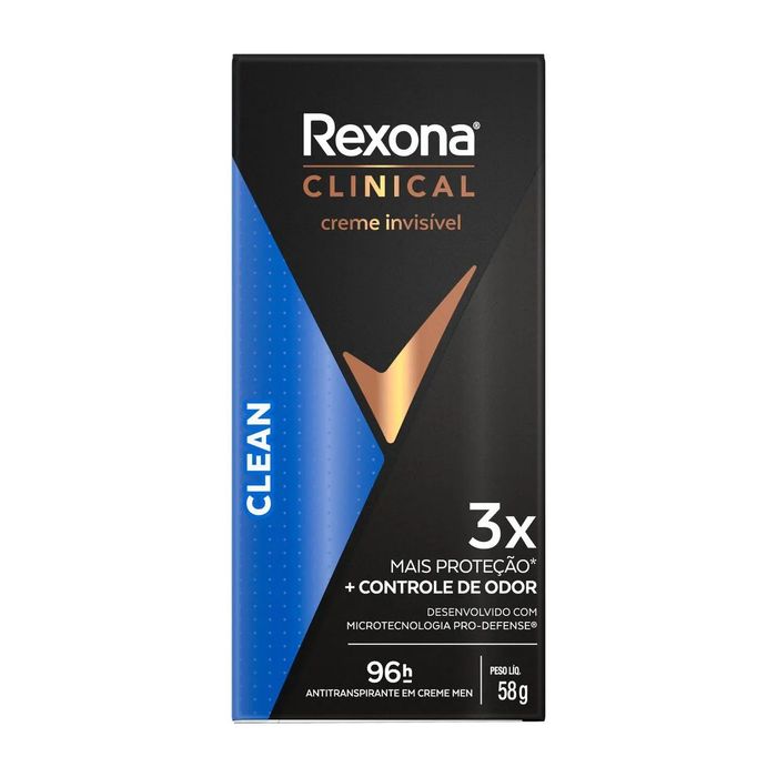 Desodorante Antitranspirante Stick Creme Rexona Men Clinical Clean Masculino 96h 58g