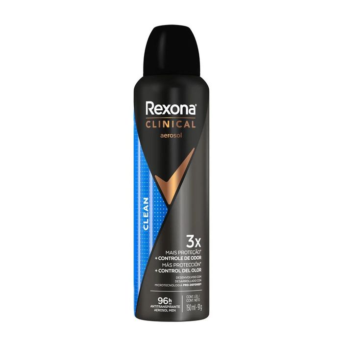 Desodorante Antitranspirante Aerosol Rexona Men Clinical Clean Masculino 96h 150ml