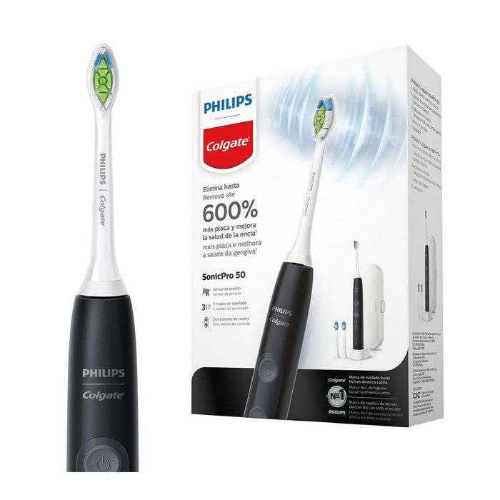 Escova de Dente Elétrica Philips Colgate SonicPro 50 + 2 Refis + 1 Estojo
