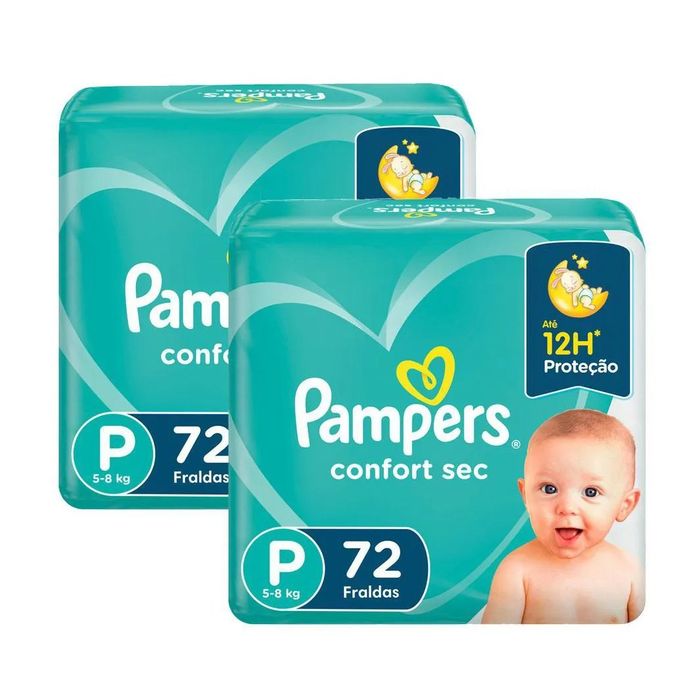 Kit 2 Fraldas Pampers Confort Sec Super Tamanho P 72 Unidades