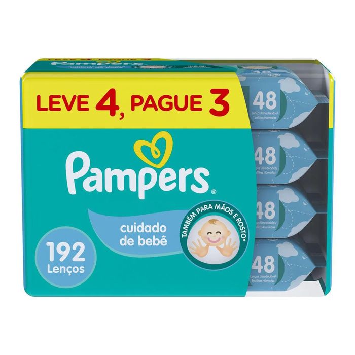 Kit Lenço Umedecido Pampers Cuidado do Bebê 48 unidades 4 pacotes