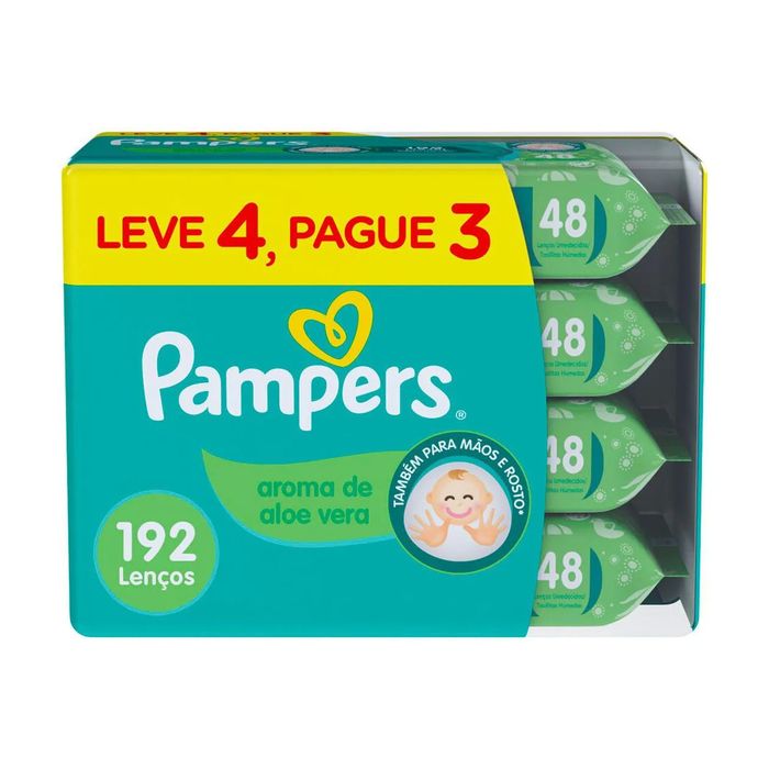 Kit Lenço Umedecido Pampers Aroma de Aloe Vera 48 unidades 4 pacotes