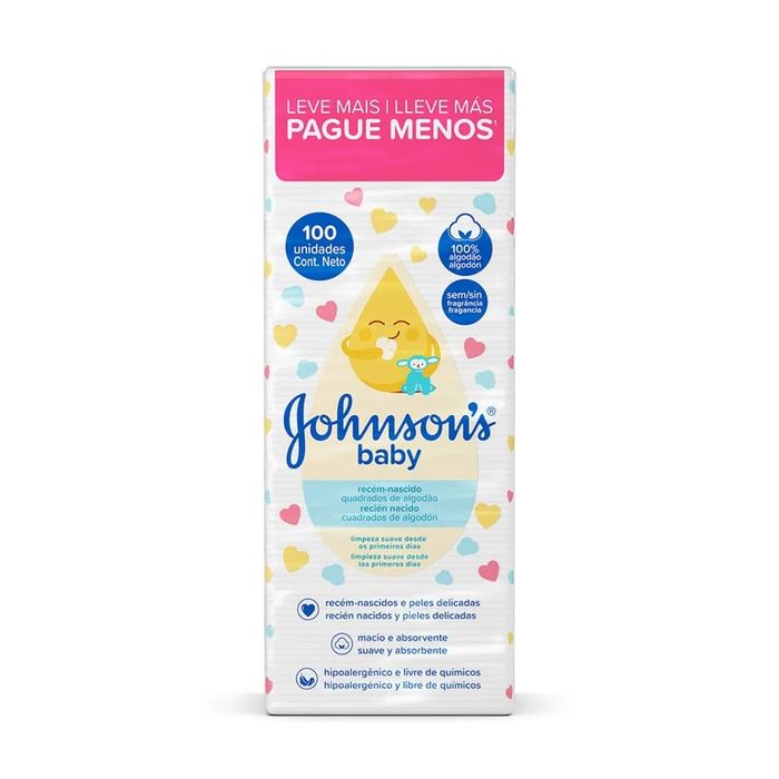 Algodao Quadrado Johnson ́s Baby Para Recem Nascido Com 100 Unidades