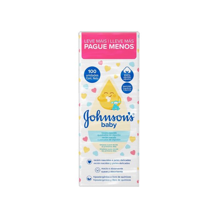 Algodão Quadrado Sem Perfume Johnsons Baby 100 Unidades