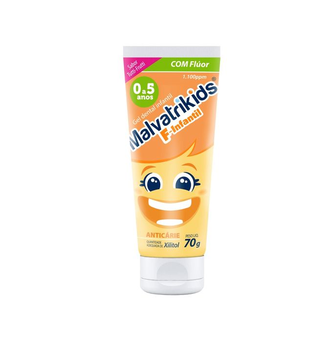 Gel Dental Infantil Malvatrikids F-Infantil Anticáries Flúor Xilitol Sabor Tutti Frutti 70g