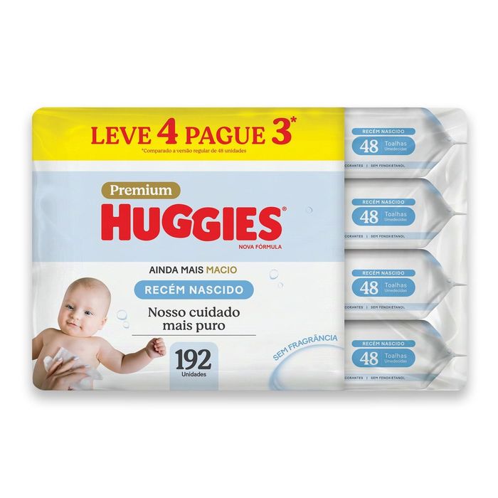 Lenços Umedecidos Huggies Recém-Nascido Sem Fragrância 192 Unidades