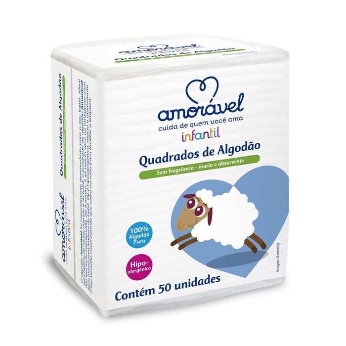 Algodão Amorável Infantil Quadrado 50 Unidades