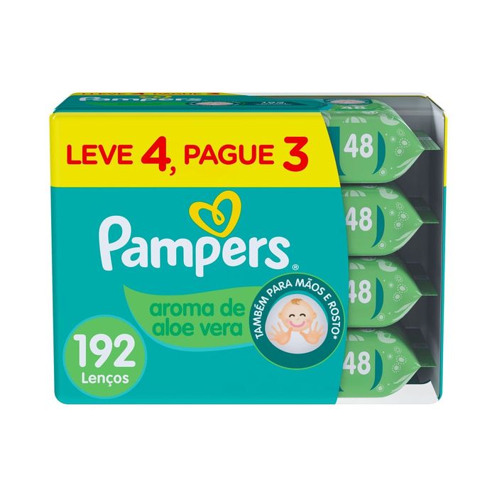 Lenços Umedecidos Pampers Aroma de Aloe Vera 192 Unidades Leve 4 Pague 3