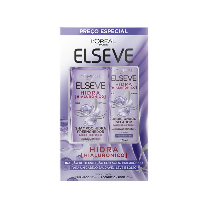 Kit Shampoo Elseve Hidra Hialurônico 375ml 1 Unidade + Condicionador Elseve Hidra Hialurônico 170ml 1 Unidade