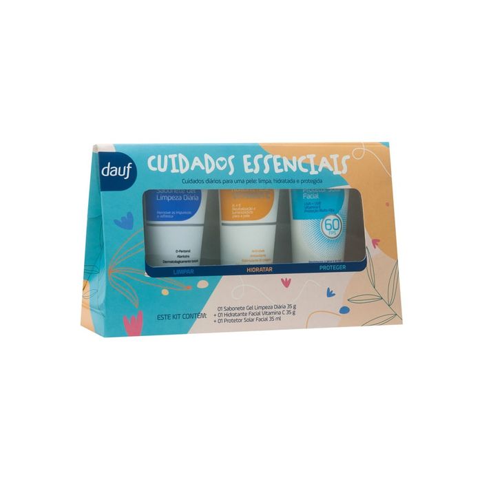 Kit Dauf Cuidados Essenciais Gel de Limpeza + Protetor Solar FPS 60 + Hidratante Facial
