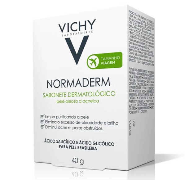 Sabonete Facial em Barra Vichy Normaderm Pele Oleosa a Acneica 40g