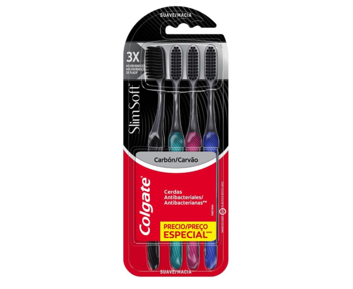 Escova Dental Colgate Slim Soft Carvão 4 Unidades