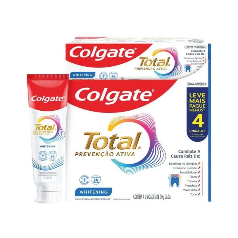 Kit Creme Dental Colgate Total Whitening 90gr Com 4 Unidades